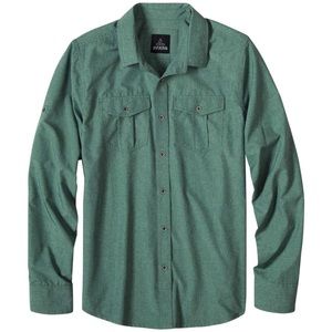 Prana Ascension Long Sleeve Green Mens Shirt Size SML SPF Travel Shirt